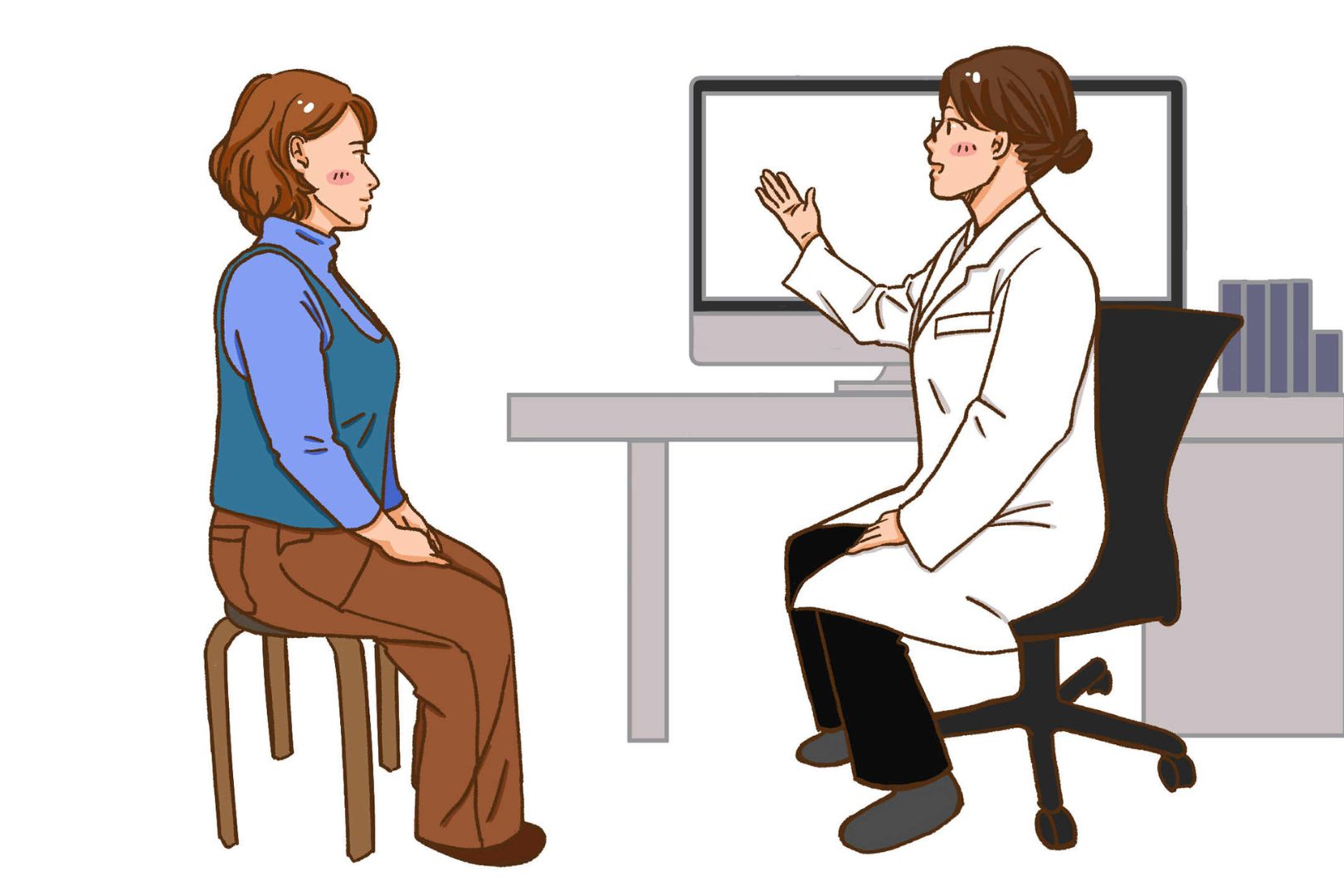 病院で医師から説明を受ける女性